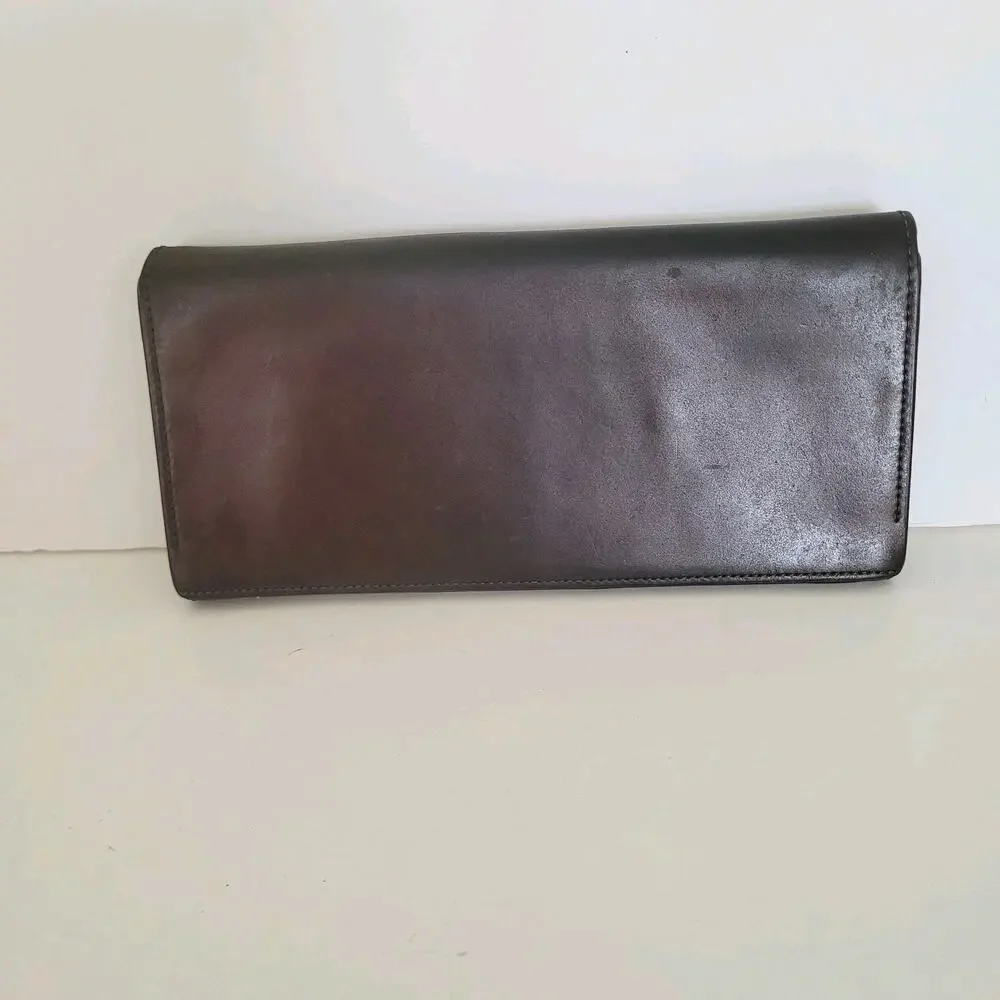 Paul Smith Designer Checkbook Card Bill Holder Wallet Brown Blue Bifold Leather